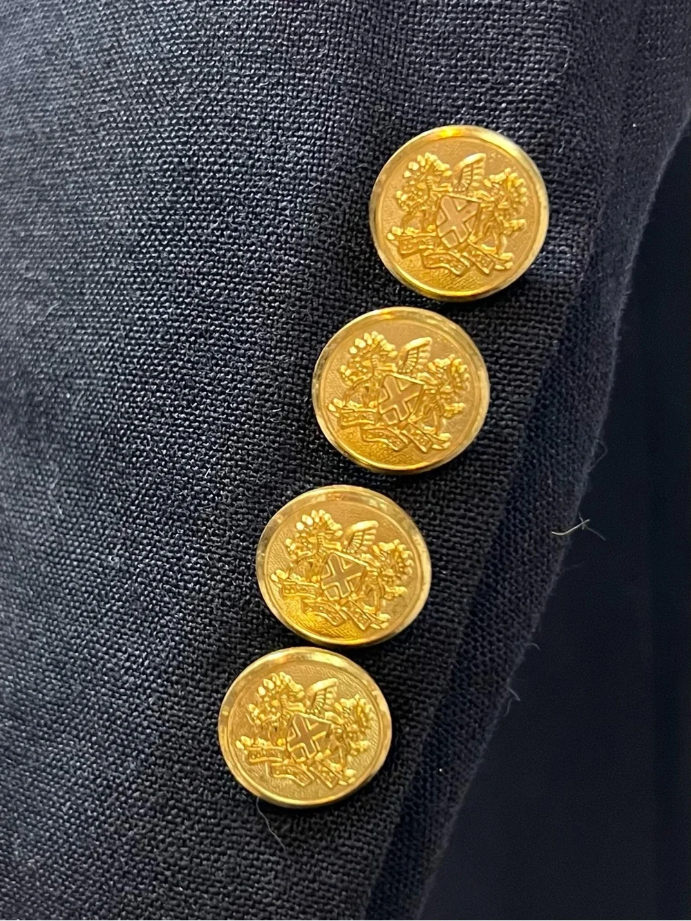Evan Picone Vintage Men's 44S Navy Gold Button Double Breasted Blazer Jacket
